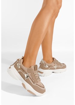 Khaki sneakersy damskie Livena ze sklepu Zapatos w kategorii Buty sportowe damskie - zdjęcie 165300561