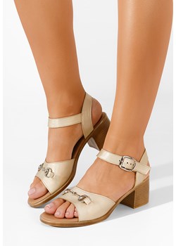 Złote sandały damskie skórzane Deandra ze sklepu Zapatos w kategorii Sandały damskie - zdjęcie 165300783