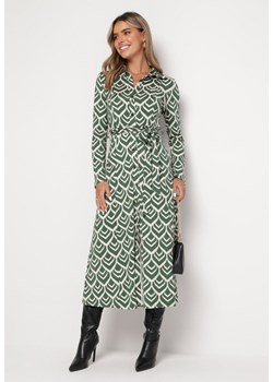Zielona Koszulowa Sukienka Midi z Wiązanym Paskiem Ephima ze sklepu Born2be Odzież w kategorii Sukienki - zdjęcie 165304061
