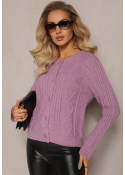 Fioletowy Zapinany Kardigan w Warkoczykowy Splot Escrivine ze sklepu Renee odzież w kategorii Swetry damskie - zdjęcie 165311510