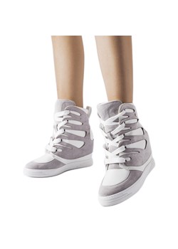 Biało-szare sneakersy na koturnie Pantaleone ze sklepu ButyModne.pl w kategorii Buty sportowe damskie - zdjęcie 165318774