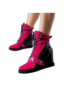 Różowo-czarne sneakersy na koturnie Pugliesi różowe ze sklepu ButyModne.pl w kategorii Buty sportowe damskie - zdjęcie 165318782