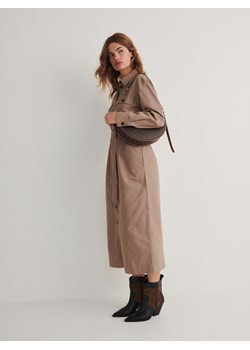 Reserved - Koszulowa sukienka midi - beżowy ze sklepu Reserved w kategorii Sukienki - zdjęcie 165334260
