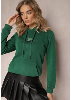 Zielona Ocieplona Bluza z Kapturem Ozdobiona Naszywką i Napisem Eirellia ze sklepu Renee odzież w kategorii Bluzy damskie - zdjęcie 165334433
