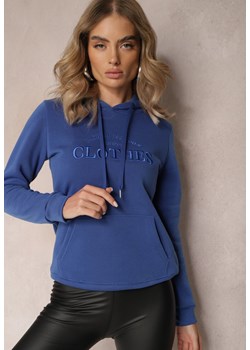 Niebieska Ocieplana Bluza z Haftem i Kapturem Ieliana ze sklepu Renee odzież w kategorii Bluzy damskie - zdjęcie 165334443