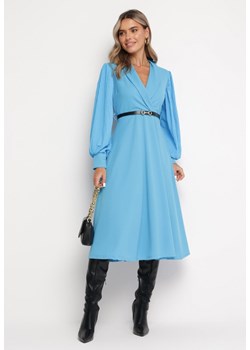 Niebieska Sukienka Rozkloszowana z Paskiem Aidyn ze sklepu Born2be Odzież w kategorii Sukienki - zdjęcie 165334654