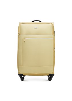 Duża walizka miękka z błyszczącym suwakiem z przodu beżowa ze sklepu WITTCHEN w kategorii Walizki - zdjęcie 165341602