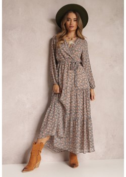 Beżowo-Granatowa Sukienka Maxi Boho Edei ze sklepu Renee odzież w kategorii Sukienki - zdjęcie 165341824