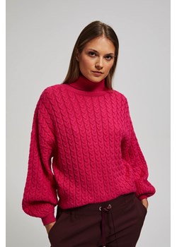 Sweter z golfem i bufiastymi rękawami fuksjowy ze sklepu Moodo.pl w kategorii Swetry damskie - zdjęcie 165355570