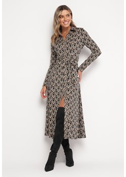 Beżowa Koszulowa Sukienka Maxi z Wiązanym Paskiem Erigge ze sklepu Born2be Odzież w kategorii Sukienki - zdjęcie 165356261