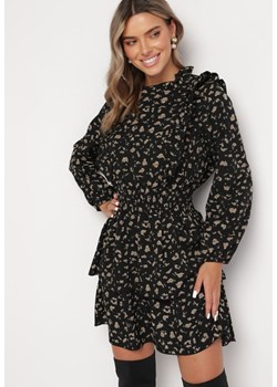 Czarna Rozkloszowana Sukienka Mini w Drobny Print Anerra ze sklepu Born2be Odzież w kategorii Sukienki - zdjęcie 165356331