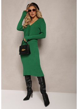 Zielony 2-częściowy Komplet Dzianinowy z Sukienką i Kardiganem Mystice ze sklepu Renee odzież w kategorii Komplety i garnitury damskie - zdjęcie 165356563