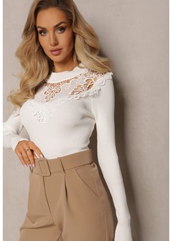Biała Bluzka z Ażurową Wstawką Serenara ze sklepu Renee odzież w kategorii Bluzki damskie - zdjęcie 165356693