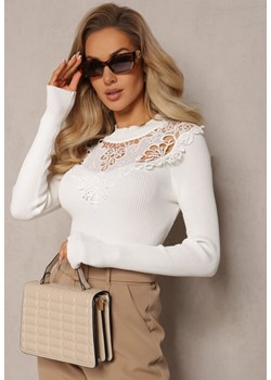 Biała Bluzka z Ażurową Wstawką Serenara ze sklepu Renee odzież w kategorii Bluzki damskie - zdjęcie 165356694