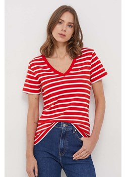 Tommy Hilfiger t-shirt bawełniany damski kolor czerwony WW0WW40584 ze sklepu ANSWEAR.com w kategorii Bluzki damskie - zdjęcie 165366954
