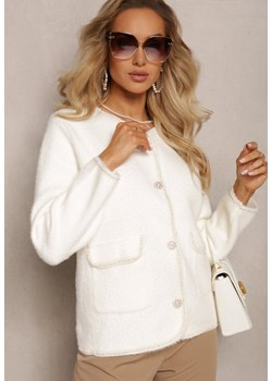 Biały Wiskozowy Kardigan Zapinany z Metaliczną Nitką Calithra ze sklepu Renee odzież w kategorii Swetry damskie - zdjęcie 165378483