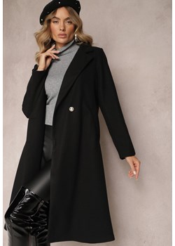 Czarny Długi Płaszcz z Biżuteryjnymi Guzikami Tudella ze sklepu Renee odzież w kategorii Płaszcze damskie - zdjęcie 165378513