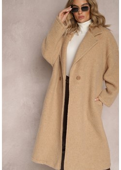 Beżowy Długi Płaszcz Jednorzędowy o Kroju Oversize Vlekoma ze sklepu Renee odzież w kategorii Płaszcze damskie - zdjęcie 165384341