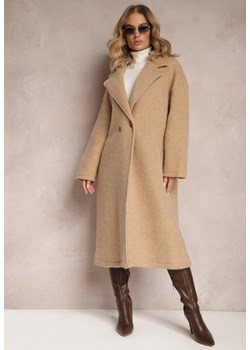 Beżowy Długi Płaszcz Jednorzędowy o Kroju Oversize Vlekoma ze sklepu Renee odzież w kategorii Płaszcze damskie - zdjęcie 165384342