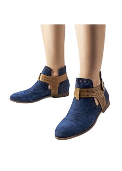 Jeansowe ażurowe mocno wycięte botki Lungodora niebieskie ze sklepu ButyModne.pl w kategorii Botki - zdjęcie 165398860