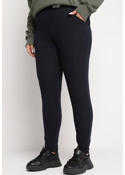 Granatowe Bawełniane Spodnie z Wysokim Stanem Vistria ze sklepu Born2be Odzież w kategorii Spodnie damskie - zdjęcie 165420032
