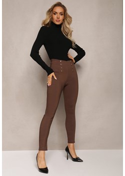 Brązowe Spodnie Skinny z Ozdobnymi Napami Eclaria ze sklepu Renee odzież w kategorii Spodnie damskie - zdjęcie 165420200