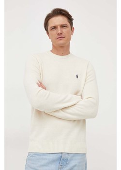 Polo Ralph Lauren sweter wełniany męski kolor beżowy ze sklepu ANSWEAR.com w kategorii Swetry męskie - zdjęcie 165435723