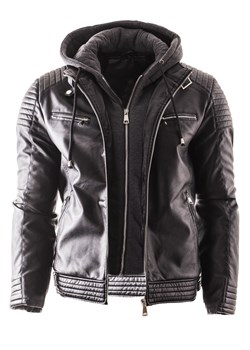 Zimowa kurtka skórzana na futrze 11z8063 czarna ze sklepu Risardi w kategorii Kurtki męskie - zdjęcie 165441602