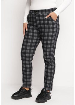 Granatowe Dzianinowe Spodnie w Kratę z Gumką w Pasie Ankaa ze sklepu Born2be Odzież w kategorii Spodnie damskie - zdjęcie 165441863