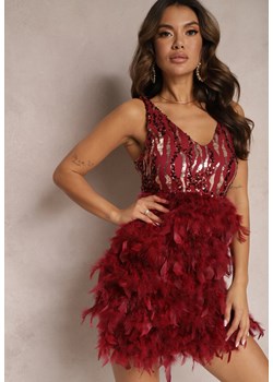 Czerwona Sukienka na Ramiączkach w Cekiny i Pióra Delinia ze sklepu Renee odzież w kategorii Sukienki - zdjęcie 165444490