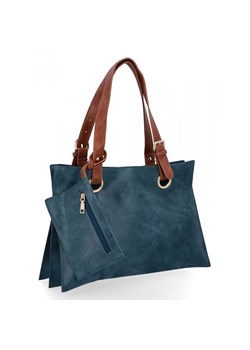 Trzykomorowa Torebka Damska Shopper Bag z Etui firmy Herisson H8803 Morska ze sklepu PaniTorbalska w kategorii Torby Shopper bag - zdjęcie 165509430