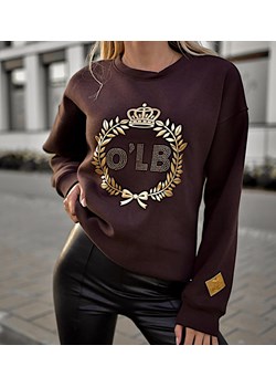 Czekoladowa bluza damska z napisem OLB /H UB621 L120/ ze sklepu Pantofelek24.pl w kategorii Bluzy damskie - zdjęcie 165512224