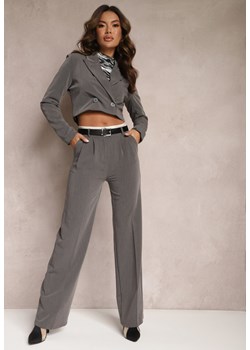 Szare Spodnie Garniturowe High Waist z Przeszyciami Variola ze sklepu Renee odzież w kategorii Spodnie damskie - zdjęcie 165512304