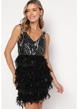Czarna Sukienka Mini w Pióra i Cekiny Vortega ze sklepu Born2be Odzież w kategorii Sukienki - zdjęcie 165517883