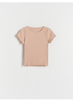 Reserved - T-shirt w prążek - beżowy ze sklepu Reserved w kategorii Bluzki dziewczęce - zdjęcie 165537511
