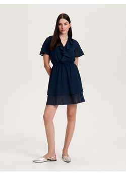 Reserved - Bawełniana sukienka z falbaną - granatowy ze sklepu Reserved w kategorii Sukienki - zdjęcie 165573293