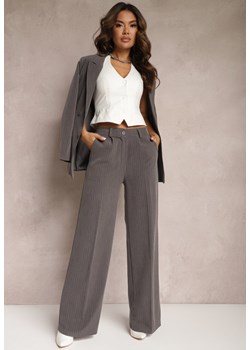 Szare Szerokie Spodnie Garniturowe Viscose ze sklepu Renee odzież w kategorii Spodnie damskie - zdjęcie 165590783