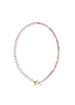 naszyjnik z perłami i jadeitem srebrny pozłacany ze sklepu ANIA KRUK w kategorii Naszyjniki - zdjęcie 165592202