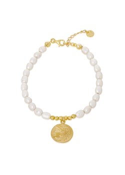 bransoletka z perłami i monetą, srebrna pozłacana ze sklepu ANIA KRUK w kategorii Bransoletki - zdjęcie 165592253