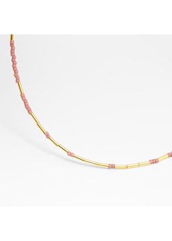 naszyjnik z koralikami różowymi, srebrny pozłacany ze sklepu ANIA KRUK w kategorii Naszyjniki - zdjęcie 165592513