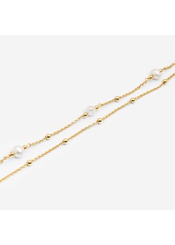 bransoletka podwójna z kuleczkami i perłami, srebrna pozłacana ze sklepu ANIA KRUK w kategorii Bransoletki - zdjęcie 165593091