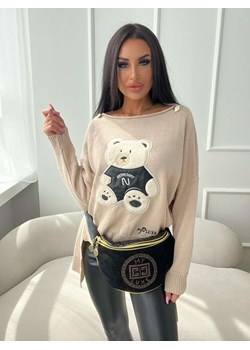 Beżowy sweter damski z misiem /H UB649 L122/ ze sklepu Pantofelek24.pl Jacek Włodarczyk w kategorii Swetry damskie - zdjęcie 165594130