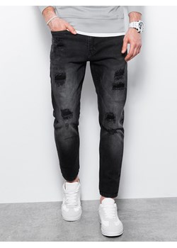 Spodnie męskie jeansowe z dziurami SLIM FIT - czarne P1025 ze sklepu ombre w kategorii Jeansy męskie - zdjęcie 165599413