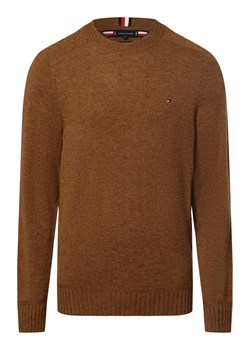 Tommy Hilfiger Męski sweter z wełny merino Mężczyźni wełna ze strzyży brązowy jednolity ze sklepu vangraaf w kategorii Swetry męskie - zdjęcie 165630882