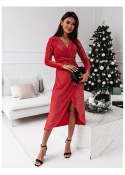 Błyszcząca suknia z długim rękawem MILI - czerwona ze sklepu magmac.pl w kategorii Sukienki - zdjęcie 165650623