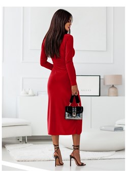 Wizytowa midi sukienka z długim rękawem ELISSA - czerwona ze sklepu magmac.pl w kategorii Sukienki - zdjęcie 165651593