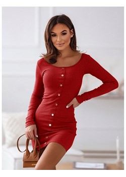 Prążkowana sukienka z ozdobnymi guzikami GALENA - czerwona ze sklepu magmac.pl w kategorii Sukienki - zdjęcie 165654123