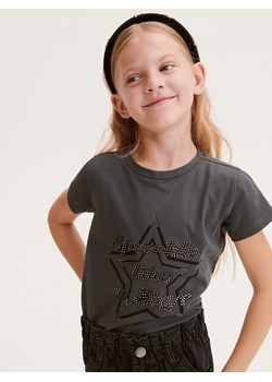 Reserved - Bawełniany t-shirt z aplikacją - ciemnoszary ze sklepu Reserved w kategorii Bluzki dziewczęce - zdjęcie 165667160