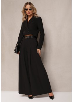 Czarne Spodnie High Waist z Szerokimi Nogawkami i Paskiem Brillara ze sklepu Renee odzież w kategorii Spodnie damskie - zdjęcie 165668394