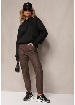Brązowe Spodnie Bojówki High Waist ze Ściągaczami Serenzo ze sklepu Renee odzież w kategorii Spodnie damskie - zdjęcie 165668414